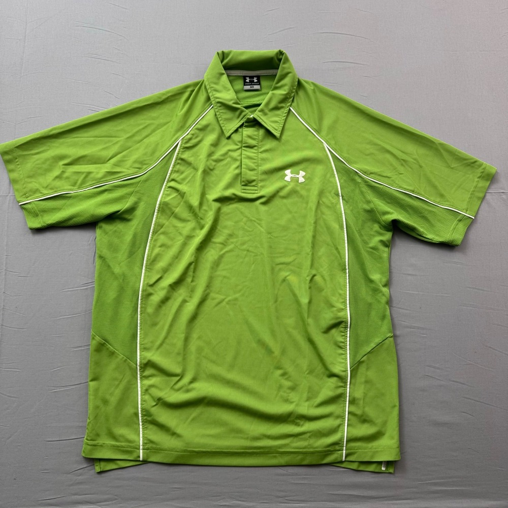Under Armour Mens Lime Green Short Sleeve Athletic Polo Shirt Size Medium